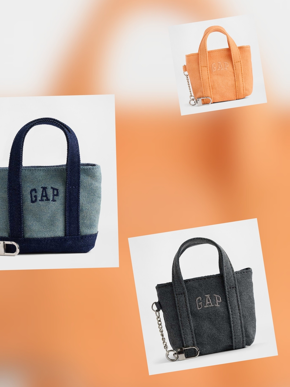 Set of 3 GAP Canvas Mini Tote Keychain Trio – Navy, Charcoal & Peach
